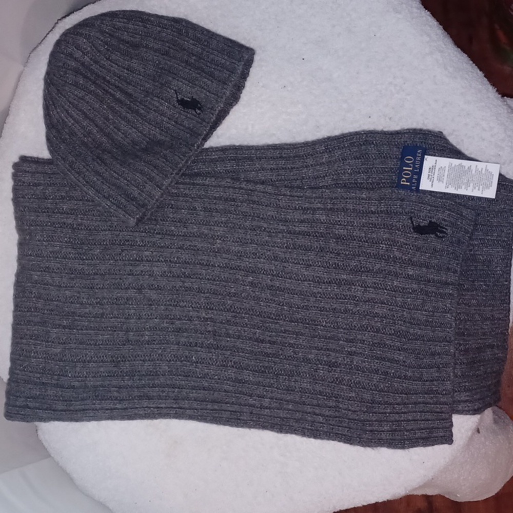Polo by Ralph Lauren Charcoal Grey Men's Scarf With Matching Cap